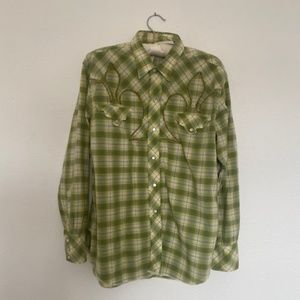 Vintage Western H Bar C California Ranchwear Green Plaid Shirt